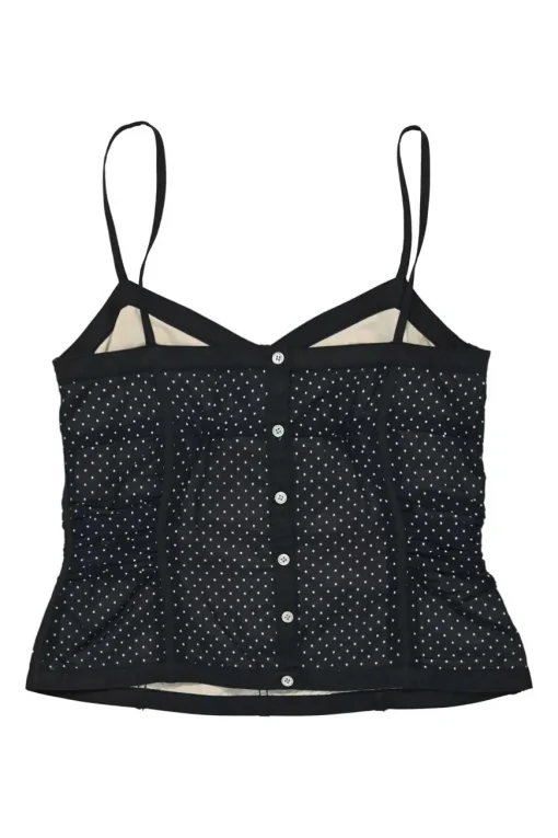 Black cotton polka dot bustier camisole with corset-style boning