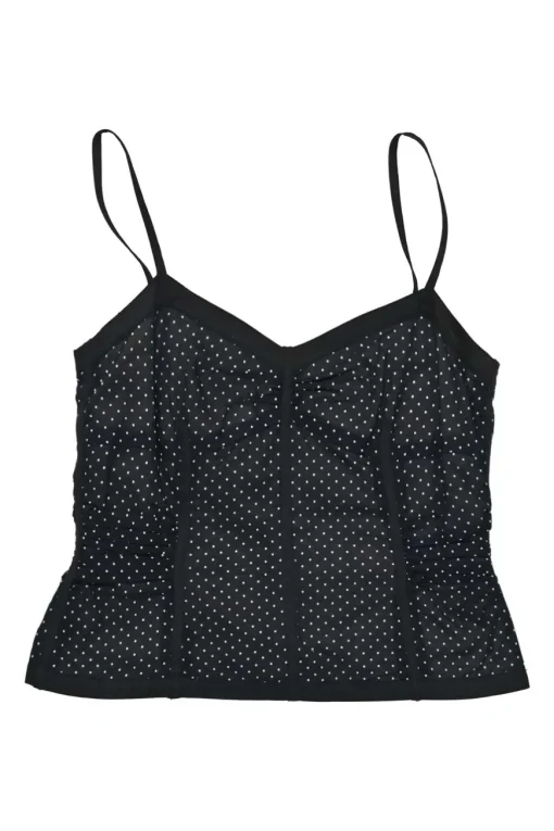 Black cotton polka dot bustier camisole with corset-style boning