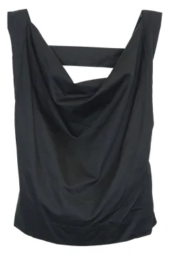 Black cotton pullover cocotte-style draped camisole with fixed straps
