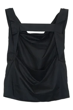Black cotton pullover cocotte-style draped camisole with fixed straps