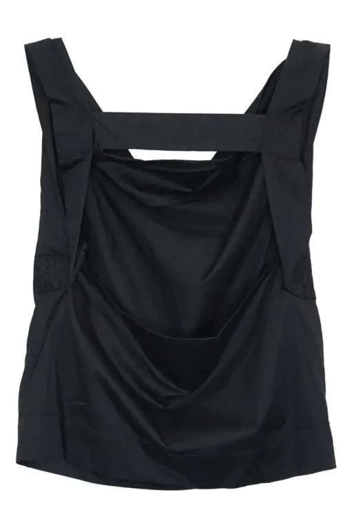 Black cotton pullover cocotte-style draped camisole with fixed straps