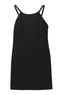 Black cotton racerback slip dress with plunge back