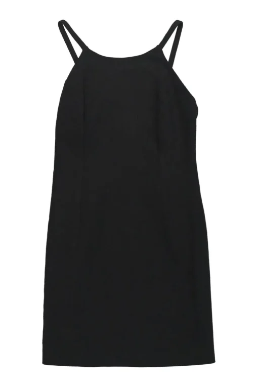 Black cotton racerback slip dress with plunge back