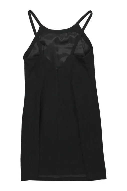 Black cotton racerback slip dress with plunge back