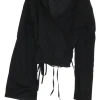 Black cotton Romeo cold-shoulder long sleeve wrap top