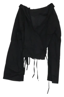 Black cotton Romeo cold-shoulder long sleeve wrap top