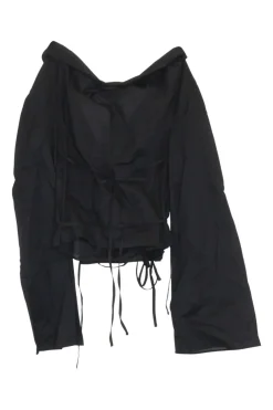 Black cotton Romeo cold-shoulder long sleeve wrap top