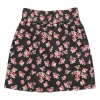 Black cotton twill rose print pull-on high-rise mini skirt with elasticated waistband