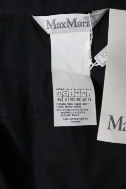 Black cotton wrap-front notch collar tie-waist A-line midi dress