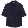 Black cotton-blend boxy short sleeve shirt