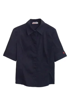 Black cotton-blend boxy short sleeve shirt