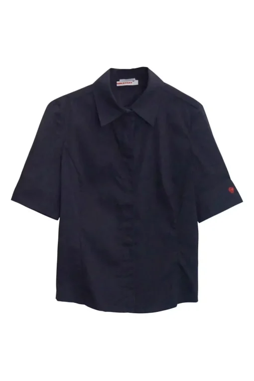 Black cotton-blend boxy short sleeve shirt