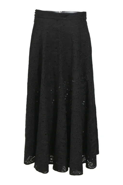 Black cotton-blend broderie Anglaise maxi skirt