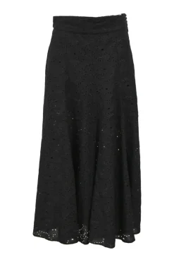 Black cotton-blend broderie Anglaise maxi skirt