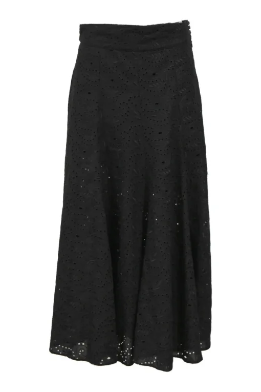 Black cotton-blend broderie Anglaise maxi skirt