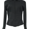 Black cotton-blend dagger collar corset-style shirt with exposed hook and eye front closure