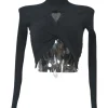 Black cotton-blend Figure 8 rib knit reversible crop top