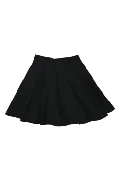Black cotton-blend flared skater mini skirt with side placket zipper
