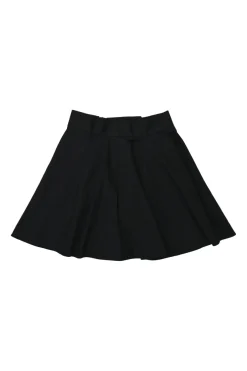 Black cotton-blend flared skater mini skirt with side placket zipper