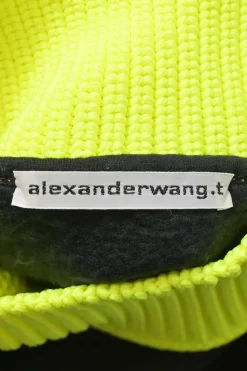 Black cotton-blend fleece turtleneck pullover hoodie featuring fluo-green rib knit collar