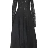 Black cotton-blend floral lace peek-a-boo floor-length dress with long sleeves and godet skirt