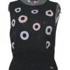 Black cotton-blend fully-fashioned intarsia knit gilet featuring multi-colour hoop motif