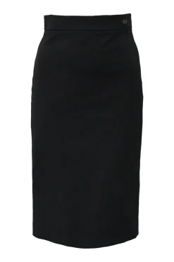 Black cotton-blend gabardine tailored pencil skirt
