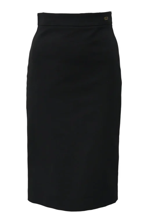 Black cotton-blend gabardine tailored pencil skirt