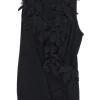 Black cotton-blend jersey wrap-effect ruched tunic shift with tonal floral appliqué