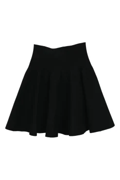 Black cotton-blend mini skater skirt