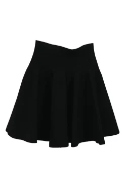 Black cotton-blend mini skater skirt