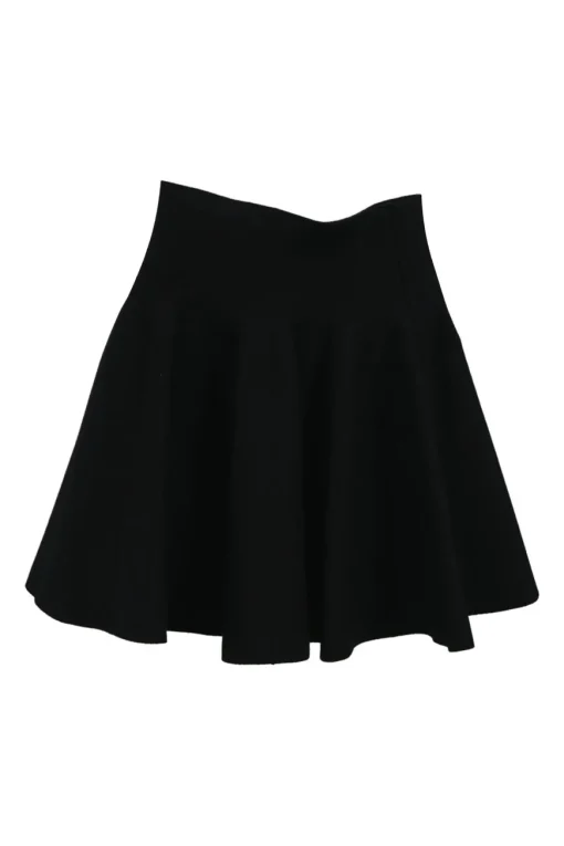 Black cotton-blend mini skater skirt