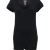 Black cotton-blend mixed-media cap sleeve foulard blouse