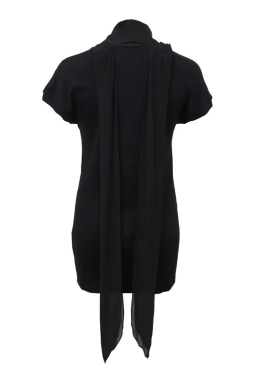 Black cotton-blend mixed-media cap sleeve foulard blouse