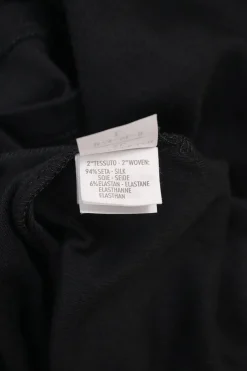 Black cotton-blend mixed-media cap sleeve foulard blouse