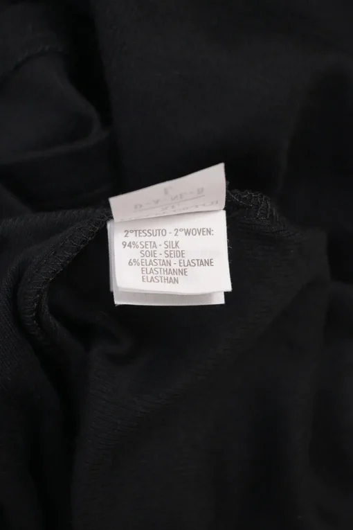 Black cotton-blend mixed-media cap sleeve foulard blouse