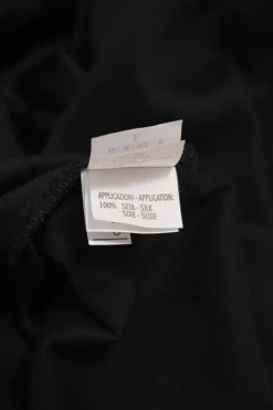 Black cotton-blend mixed-media cap sleeve foulard blouse