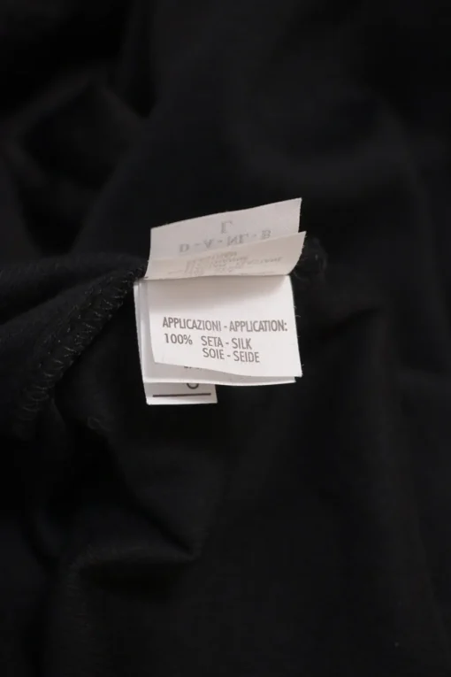Black cotton-blend mixed-media cap sleeve foulard blouse