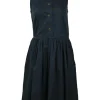 Black cotton-blend  Peter Pan collar button-front sleeveless A-line dress