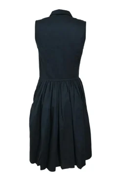 Black cotton-blend  Peter Pan collar button-front sleeveless A-line dress