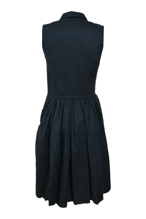 Black cotton-blend  Peter Pan collar button-front sleeveless A-line dress