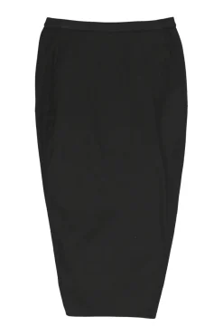 Black cotton-blend pull-on high-rise pencil tulip skirt