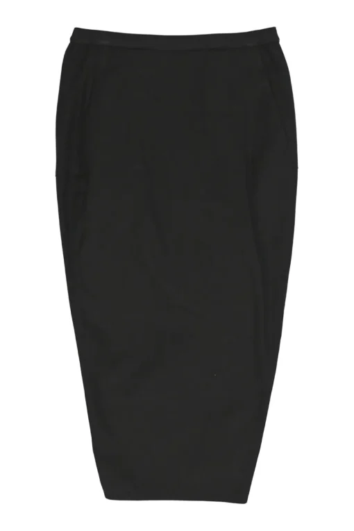 Black cotton-blend pull-on high-rise pencil tulip skirt