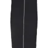 Black cotton-blend rib knit pull-on zip slit midi skirt