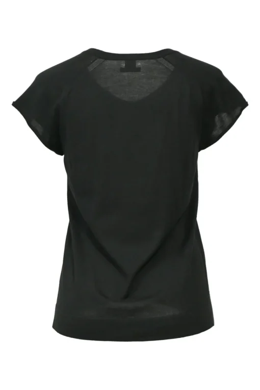Black cotton-blend scoop neck pullover cap sleeve knit top
