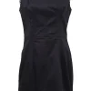 Black cotton-blend sleeveless sheath dress