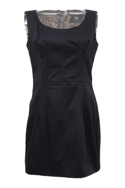 Black cotton-blend sleeveless sheath dress