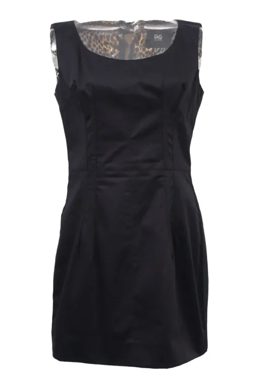 Black cotton-blend sleeveless sheath dress