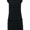 Black cotton-blend stripe bouclé tweed cap sleeve shift dress