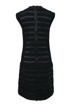 Black cotton-blend stripe bouclé tweed cap sleeve shift dress